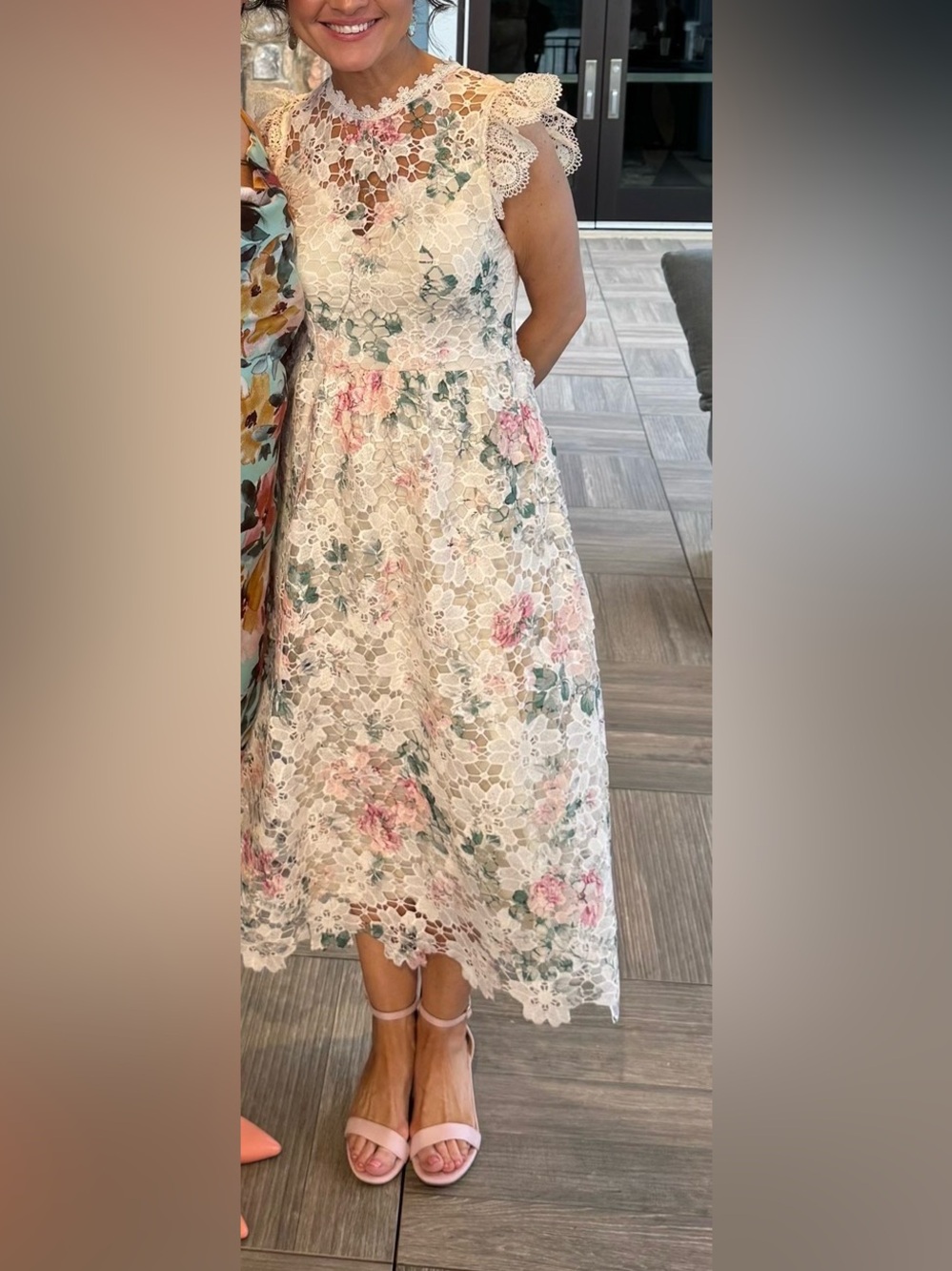 Floral Lace A-Line Skirt - Pink & Green